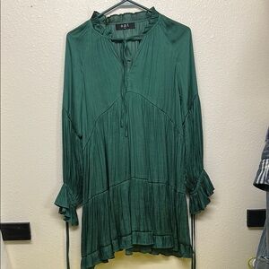 O.P.T Green Pleated Mandarin Collar Dress